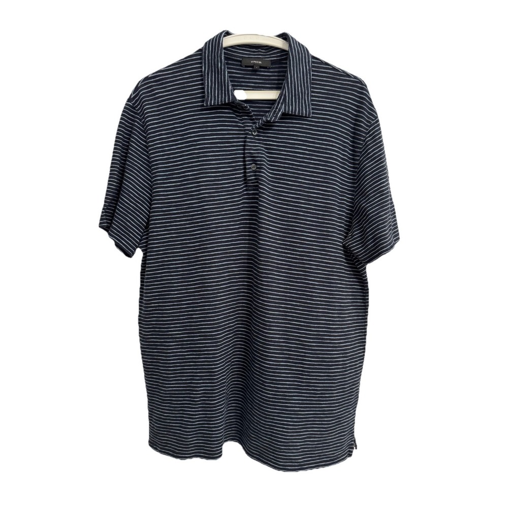 Vince Large Mens Blue Striped Soft Cotton Short Sleeve Polo Shirt